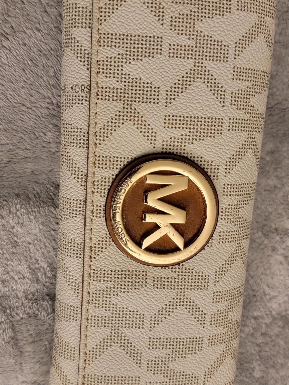 Michael Kors Cream Logo-Print Wallet with Gold MK Medallion